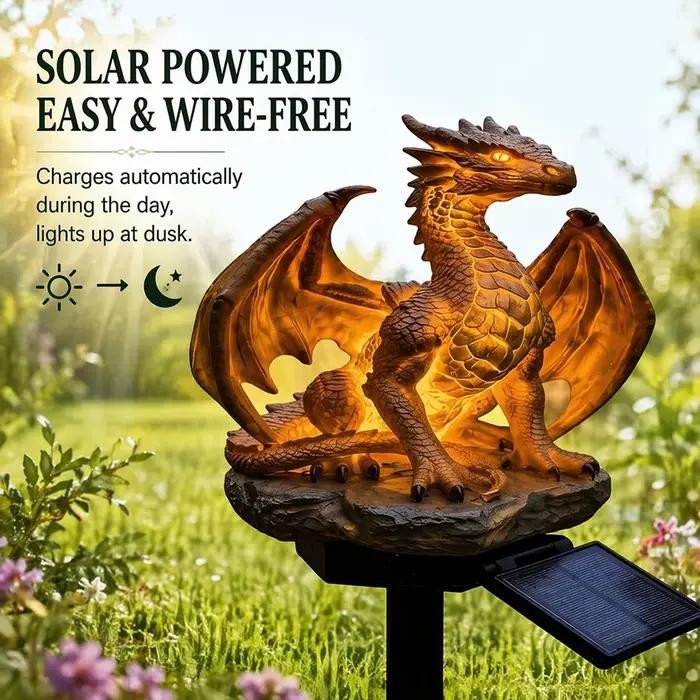 Lampe solaire de jardin Dragon, lumière douce et chaude, figurine de dragon, forme gothique unique pour la décoration de la maison, de la cour, de la pelouse, du porche, du balcon
