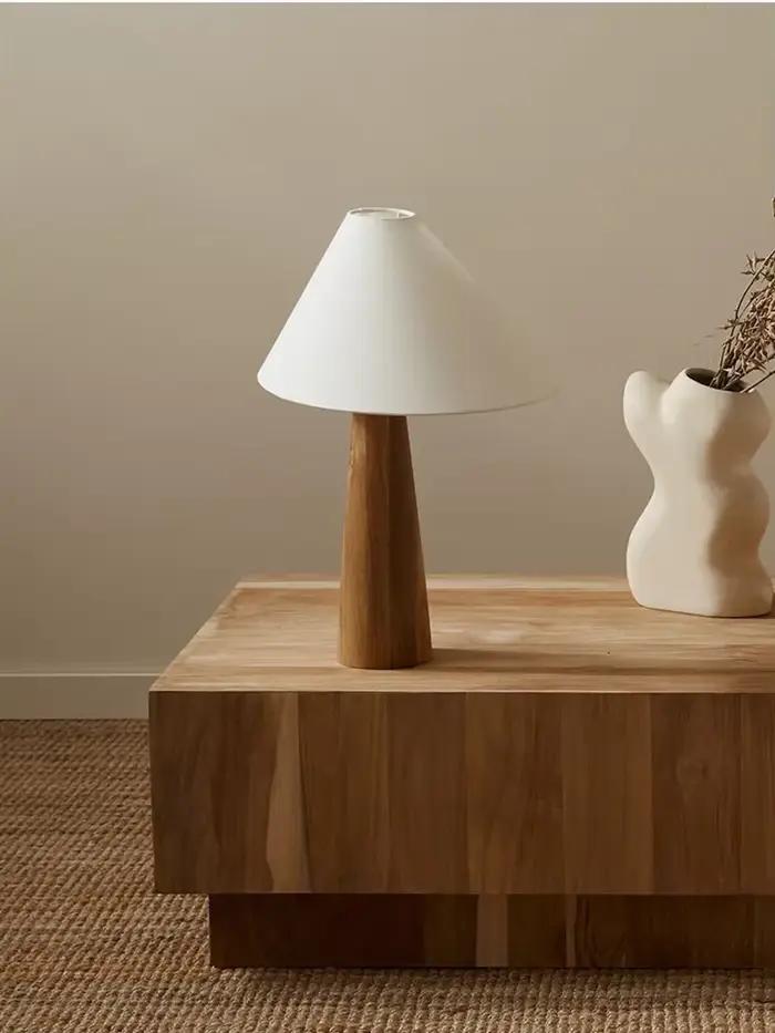 Lampadaire conique en bois massif Wabi Sabi lampe sur pied tissu blanc luminaire salon décoration intérieure style élégant et moderne à offrir occasions spéciales