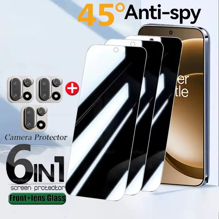 6in1 pour Oneplus 15 verre Oneplus 15 verre trempé protection confidentialité 9H Anti-espion colle protecteur d'écran Oneplus 15 lentille verre