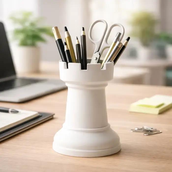 Porte-stylo créatif minimaliste en forme de pièce d'échecs : Organisateur de bureau multi-usage pour cosmétiques/fleurs. Cadeau pour la rentrée scolaire et la Saint-Valentin.
