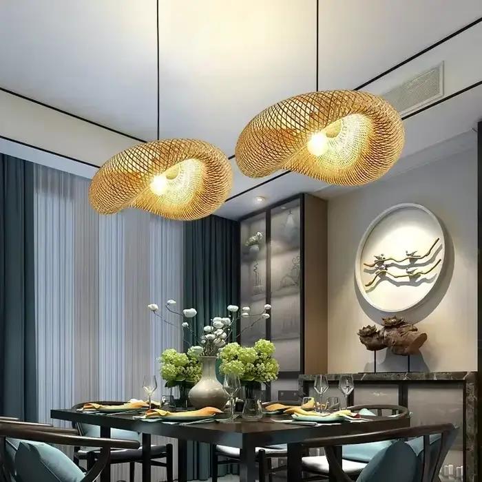 Pendentif en bambou tissé à la main 38 cm luminaire LED moderniste pour salon chambre bureau occasion spéciale