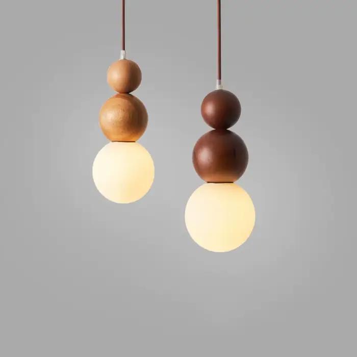 Lampe suspendue vintage en bois de noyer