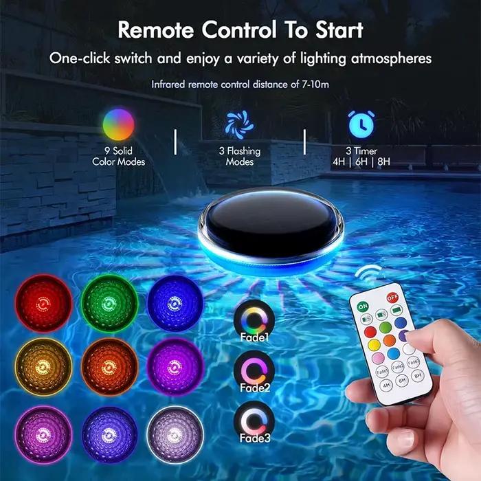 Lumières flottantes colorées pour piscine, lampe LED flottante avec télécommande, étanche IPX7, 3 minuteries, 9 éclairages pour décoration de plage, Patio, bord de piscine
