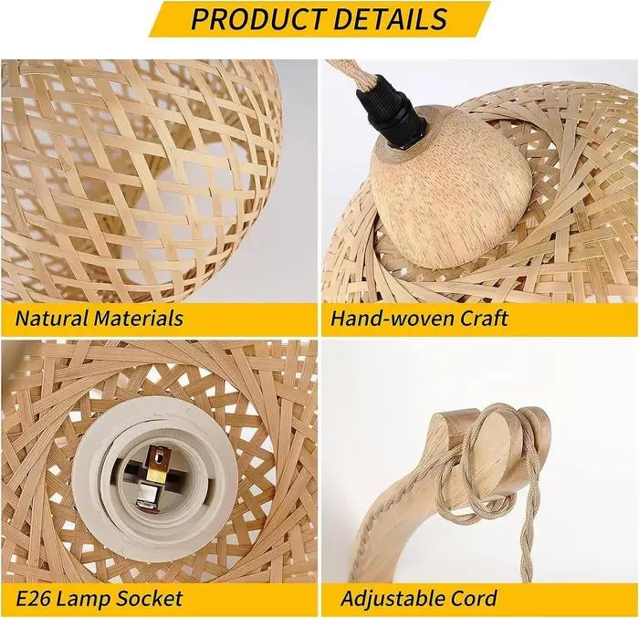 Lanterne en bambou applique en rotin naturel osier E27 lustres tissé à la main