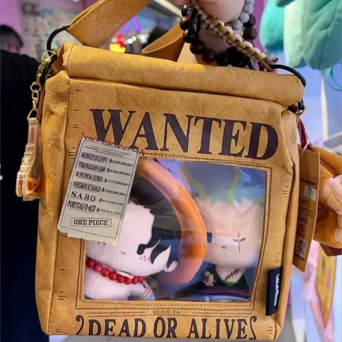 Sac à bandoulière multifonction en papier kraft avec boucle magnétique, motif affiche de recherche One Piece authentique, sac à dos anime