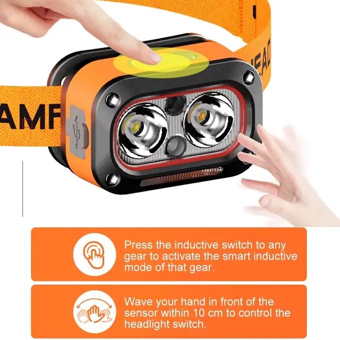 Lampe frontale LED rechargeable, phare ultra lumineux avec 5 modes, chargement USB, 60 °   Réglable, durable pour le camping, la course à pied