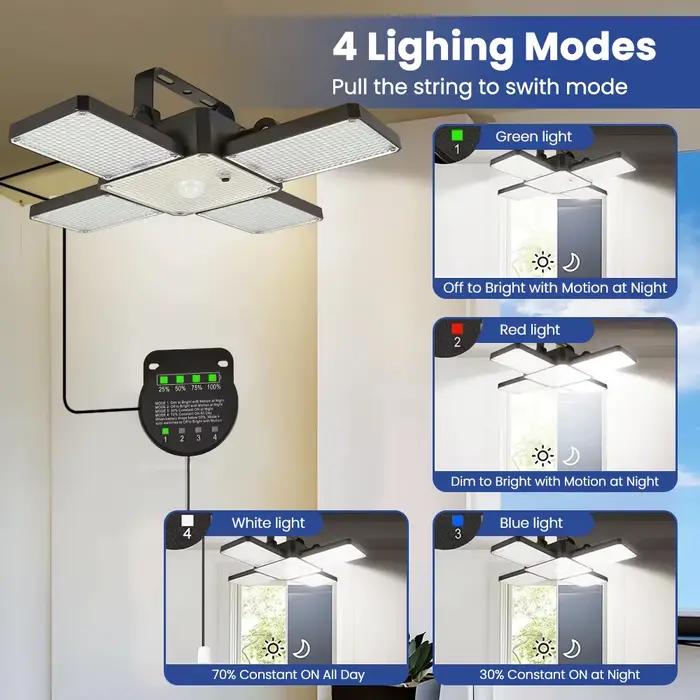 Lampe solaire suspendue LED pour intérieur et extérieur avec détecteur de mouvement, idéale pour jardin, garage, poulailler