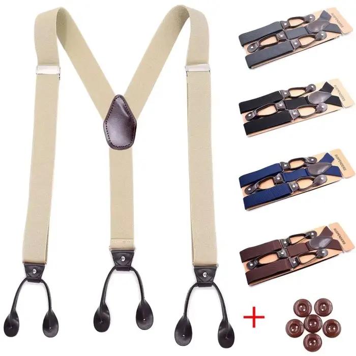 Bretelles Vintage en cuir pour hommes et femmes adultes, bout de bouton garni, dos en Y, bretelles élastiques réglables pour pantalons, ceinture pour fête de mariage