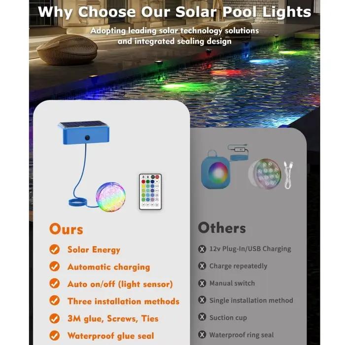 Lumières sous-marines solaires de piscine avec télécommande IP68 lumière de piscine Submersible étanche pour étang, au-dessus de la piscine, piscine creusée