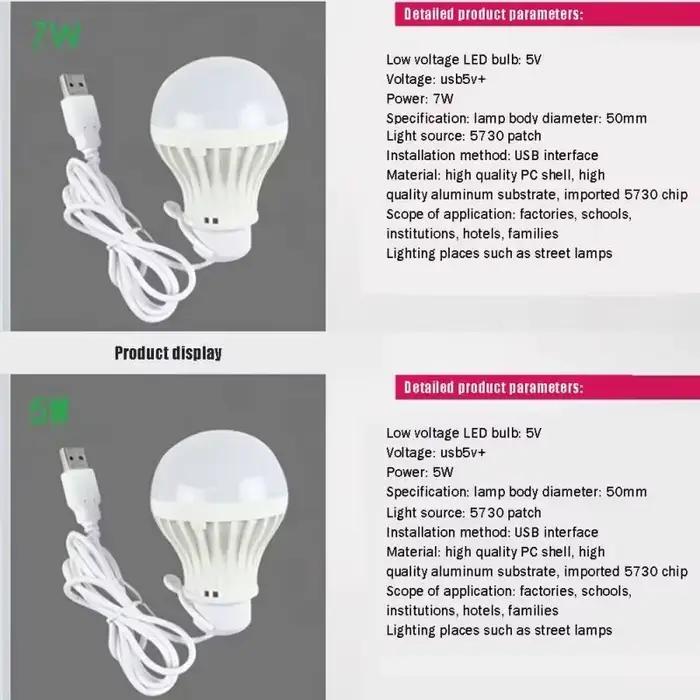 3/5/7W USB lampe ampoule 5V Portable Camping lanterne