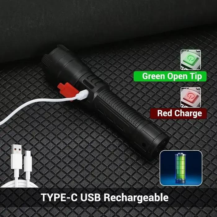 Lampes de poche Led haute puissance forte, torche tactique 2000LM avec affichage, chargeur USB, lanterne Zoom d'urgence pour Camping et pêche