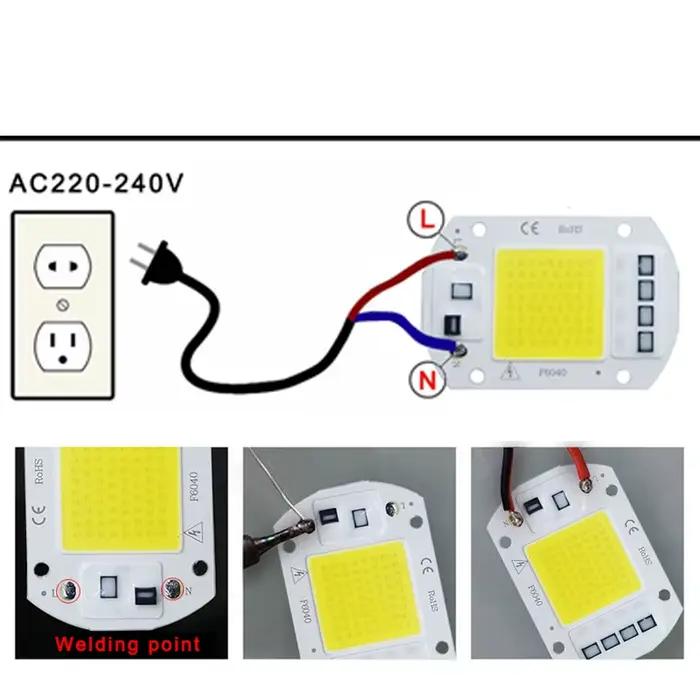 COB lampe à LED puce AC 220V LED ampoule 10W 20W 30W 50W IP65 haute puissance Smart IC bricolage projecteur ampoule projecteur extérieur puce lampe