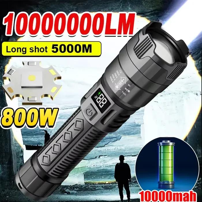 Lampes de poche Led haute puissance forte, torche tactique 2000LM avec affichage, chargeur USB, lanterne Zoom d'urgence pour Camping et pêche