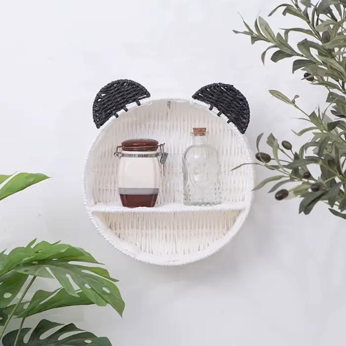 Étagère murale en rotin avec oreilles d'ours mignonnes