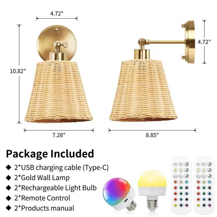 Lampe Murale Moderne en Osier Tressé Rechargeable Applique Murale Décorative Style Américain Pour Chambre Salon Couloir Café Éclairage Intérieur