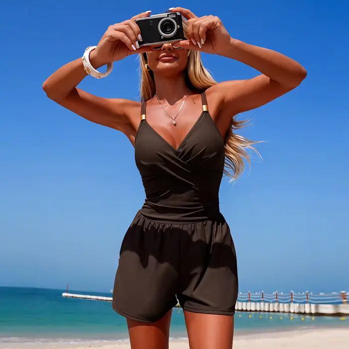 Maillot de bain une pièce pour femmes, couleur unie, Sport, plage, vêtements de plage, 2026