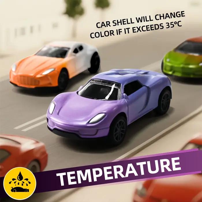 Mini Voiture Magique en Alliage 1:60 à Changement de Couleur (Eau & Température), Modèle de Course à Tirer en Arrière avec Glissière Anti-Choc Durable, Cadeau pour Garçons et Enfants