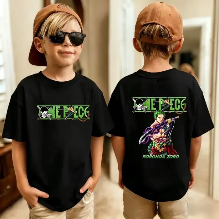 Nouveaux t-shirts à manches courtes en coton pour garçons et filles, vêtements d'été pour enfants, t-shirts d'anime Luffy Zoro Nami Chopper, vêtements mignons, t-shirts de dessins animés