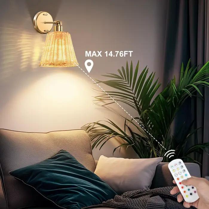 Lampe Murale Moderne en Osier Tressé Rechargeable Applique Murale Décorative Style Américain Pour Chambre Salon Couloir Café Éclairage Intérieur