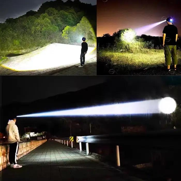 Lampe frontale LED Ultra puissante 980000000LM phare Super lumineux longue portée 7500m lampe frontale Rechargeable lanterne de tête de pêche