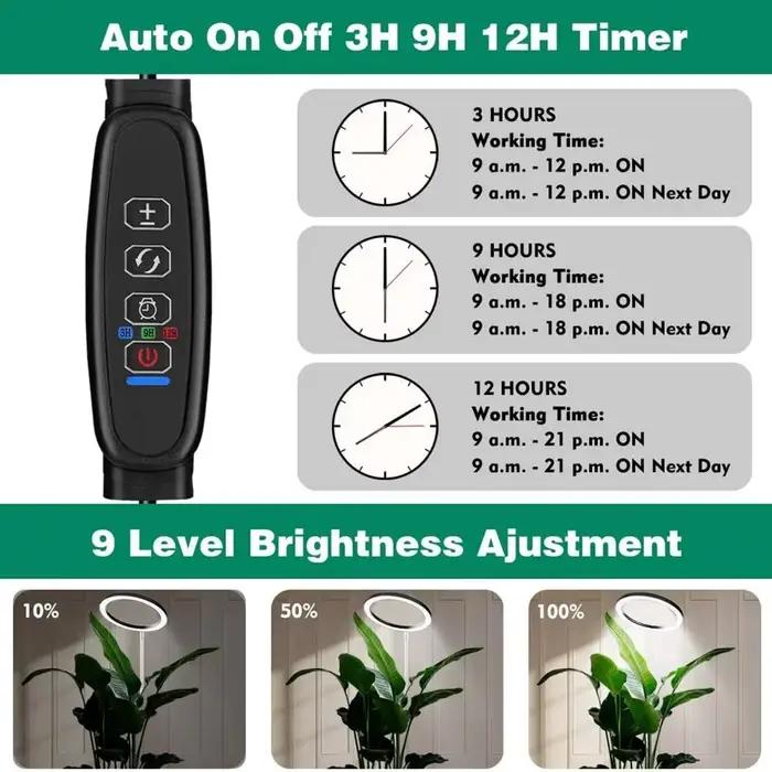 LED élèvent la lumière spectre complet plante lampe de croissance pour plantes d'intérieur hauteur réglable réglable réglable 10 "grande plante lumière avec minuterie