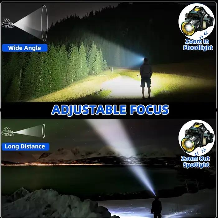 Lampe frontale LED puissante et Rechargeable avec phare télescopique Zoomable-lumière frontale de travail extérieure étanche à haute luminosité