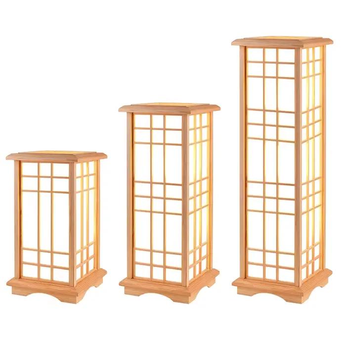 Lampadaire LED en bois de forme carrée de style hypothécaire ami japonais moderne