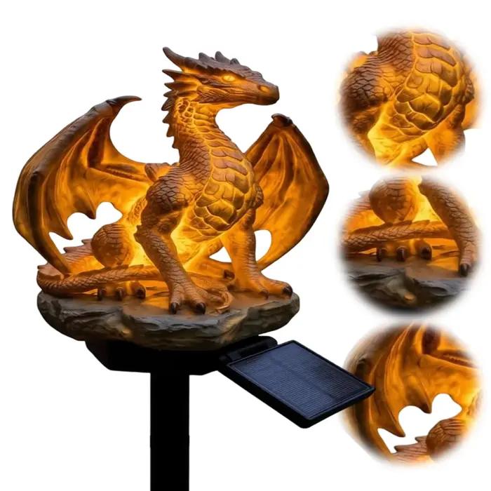 Lampe solaire en forme de dragon pour l'extérieur, lumière douce et chaude, forme gothique unique pour la décoration de la maison, de la cour, de la pelouse, du porche, du balcon