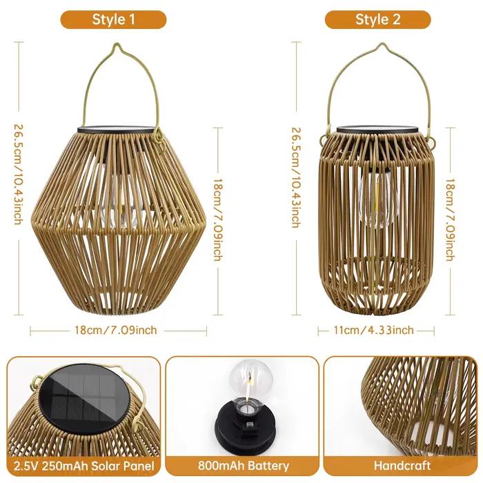 Lanterne Solaire Boho Étanche en Bambou avec Lumière Douce Rose et Orangée pour Décoration Extérieure et Occasions Spéciales