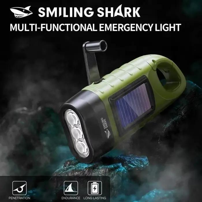 Lampe de poche LED énergie solaire pour camping alpinisme et situations d'urgence trois couleurs émission ABS robuste recharge manivelle ou énergie solaire distance d'éclairage 100-200 mètres