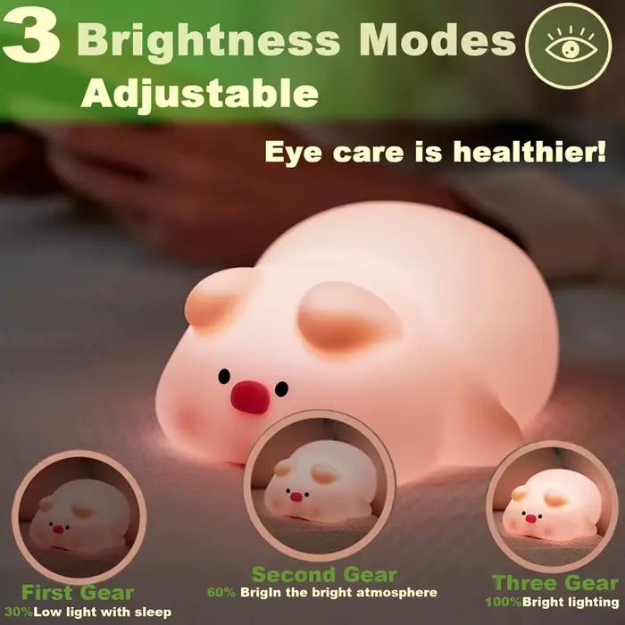 Mignon cochon veilleuse 3 niveaux Dimmable Silicone capteur tactile