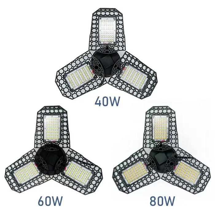 Lampe de garage à LED, lumière déformable, blanc froid et chaud, angle réglable, ampoule pour atelier, AC 110V, 220V, 40W, 60W, 80W