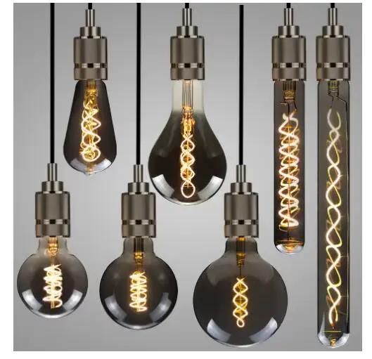 LED E27 ST64 G80 G95 G125 4W Dimmable220V gris fumé chaud GSpiral Filament ampoule rétro Vintage éclairage décoratif lampe Edison