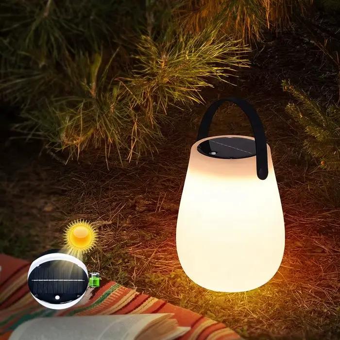 Lanterne LED solaire pour camping en plein air, batterie aste USB, lampe de table PE sans fil avec poignée en silicone, 62