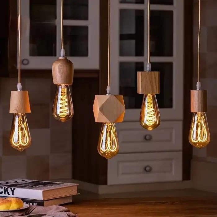 Lampe Suspendue Vintage en Bois Massif