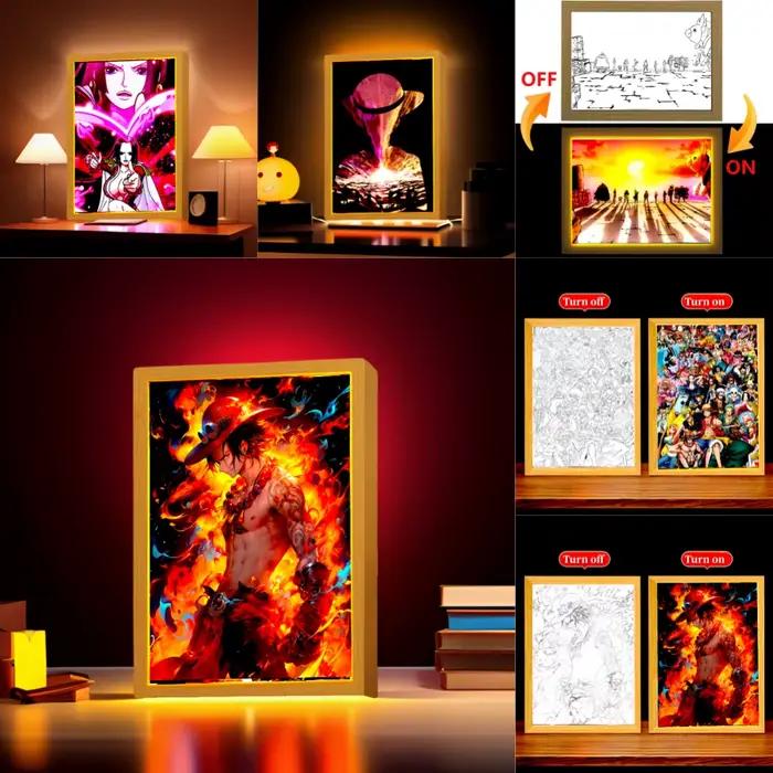 Figurine d'anime une pièce peinture lumineuse cadre Photo Zoro Luffy figurines d'action Led veilleuse décor de chambre cadeaux de noël lampe de lune