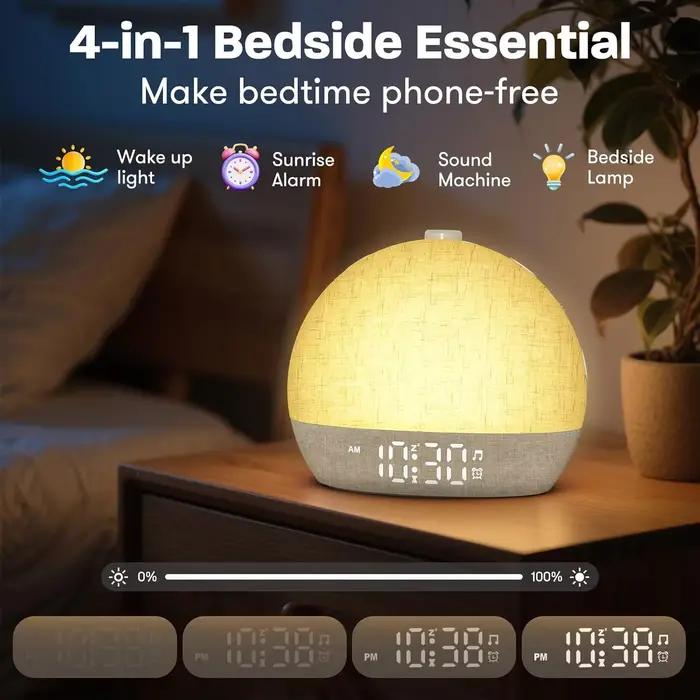 Réveil lumière avec bruit blanc et 30 sons apaisants pour une transition douce vers la lumière du jour occasions spéciales bien-être sommeil