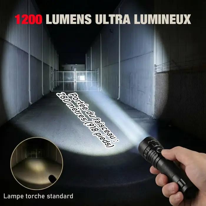 UltraFire UF3 Lampe Torche Tactique 1200 Lumens Puissante LED Police 3 Modes 21700 USB C Rechargeable avec Étui Clip Ceinture 360°
