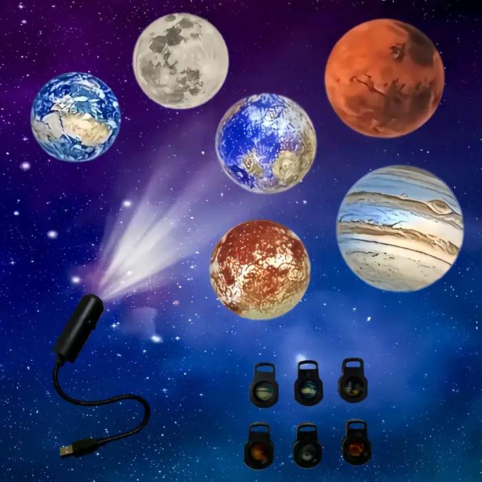 Projecteur LED planétaire, 6 images projetées, lumière rotative à 360 degrés, cadeau, décoration de chambre, support photo, photographie.