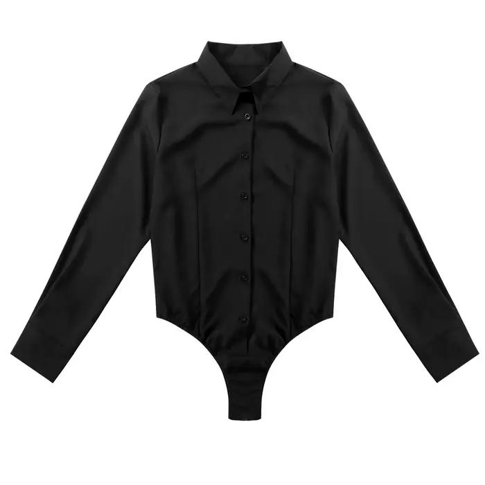 Body une pièce pour femmes, chemise basique, manches longues, col rabattu, couleur unie, combinaison, sous-vêtements, pyjama féminin, vêtements décontractés