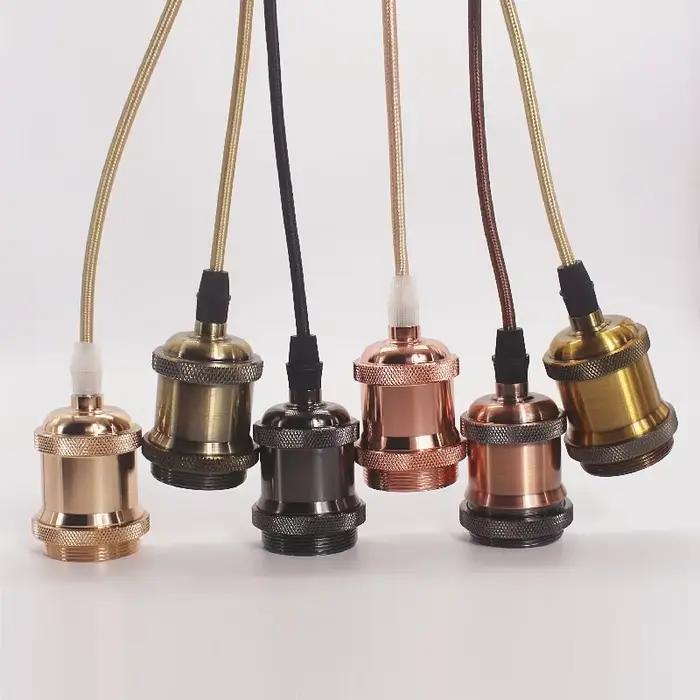 Support de lampe suspendu E27 en cuivre vintage avec coque en aluminium électroplaqué