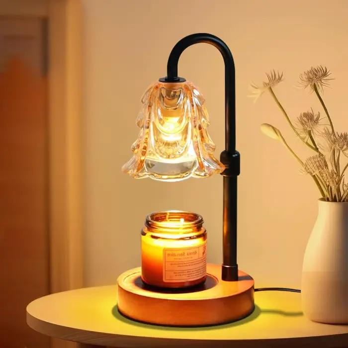 Lampe chauffe-bougie à fleurs avec minuterie réglable, 4 vitesses de luminosité, base réglable en hauteur pour ambiance chaleureuse et sans fumée, idéale pour chambre, espace de yoga, lecture ou détente