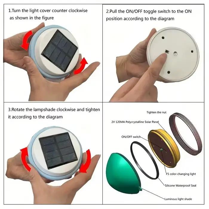 Lumière solaire flottante pour piscine, éclairage LED automatique la nuit, recharge automatique et arrêt des lumières de jour, colorée D