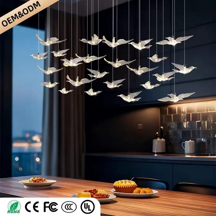 Suspension Lustre Design Oiseau Lampe Moderne Acier Inoxydable Suspension pour Salon Restaurant Cuisine Occasions Spéciales