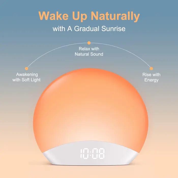 Horloge réveil levé du soleil veilleuse avec 26 sons de sommeil réglables pour chambre à coucher ambiance apaisante horloge numérique pastorale