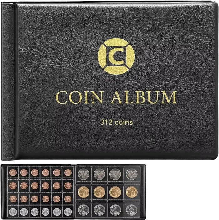 Classeur pour pièces de monnaie de collection, album de collection à 312 pochettes, adapté aux pièces de 20, 25, 27, 30, 38, 46 mm.
