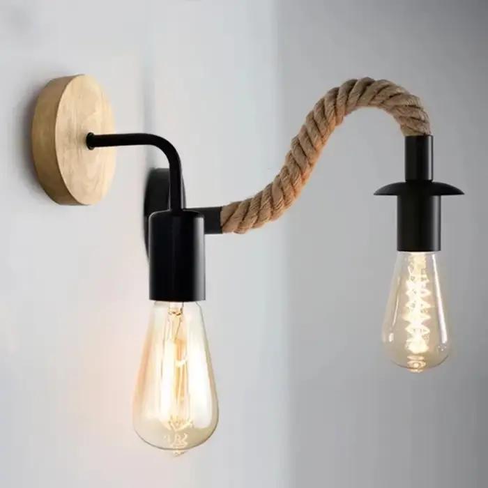 Rétro corde de chanvre conception E27 Edison ampoule fer applique intérieure maison Loft couloir mur LED lampe