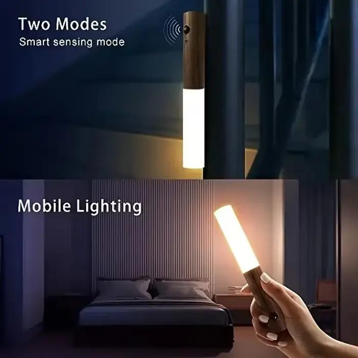 LED Rechargeable magnétique veilleuse Imitation bois applique armoires de cuisine lumière créative intelligente automatique PIR capteur de mouvement
