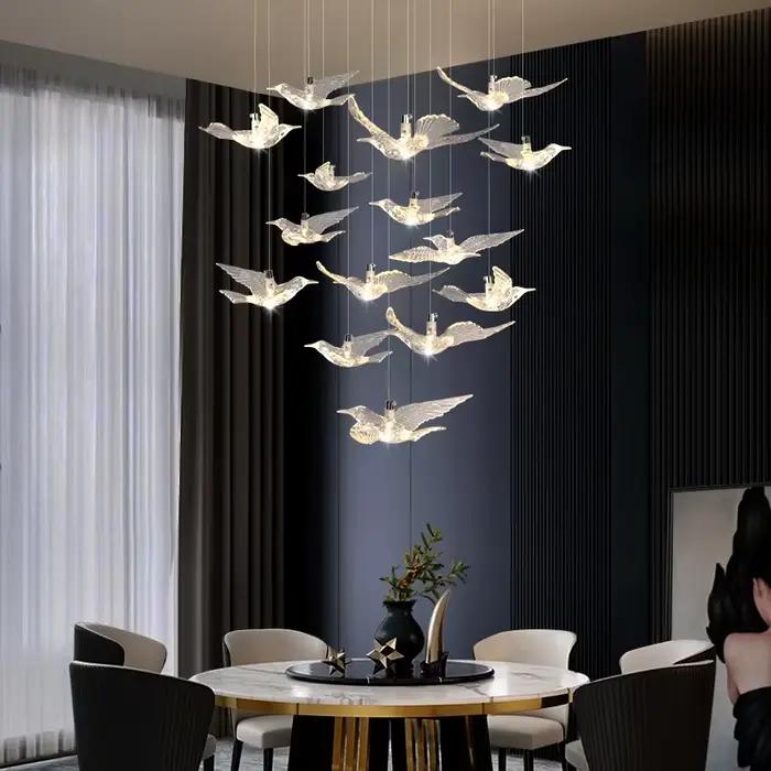 Suspension Lustre Design Oiseau Lampe Moderne Acier Inoxydable Suspension pour Salon Restaurant Cuisine Occasions Spéciales