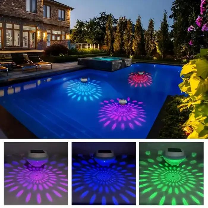 Lumières solaires flottantes de piscine, lumière automatique de nuit LED, charge automatique de la lumière de jour, lumière d'étang à couleur changeante, lumière de dérive, chaude